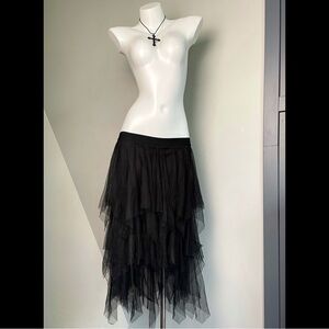 Black Gothic Layered Tulle Midi Skirt